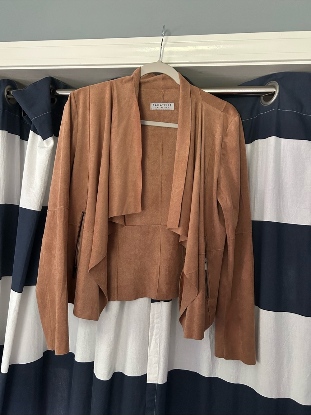 bagatelle Women's Rust Tan Suede Draped Open Front Jacket